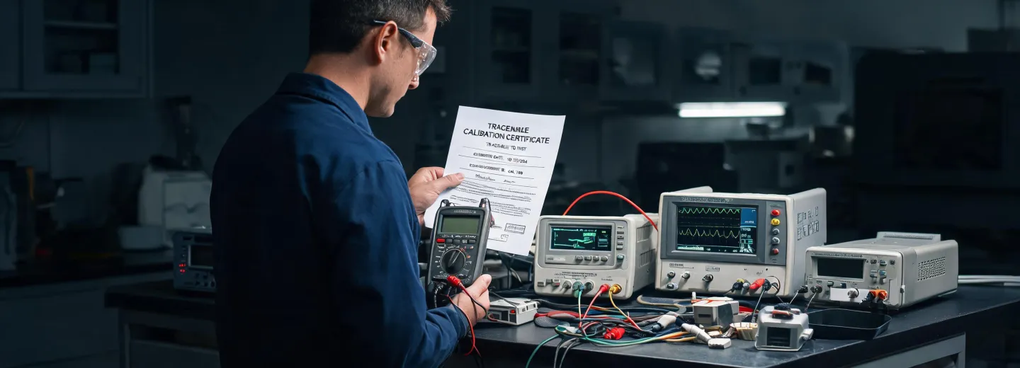 Calibration engineer reviewing instrument certificate